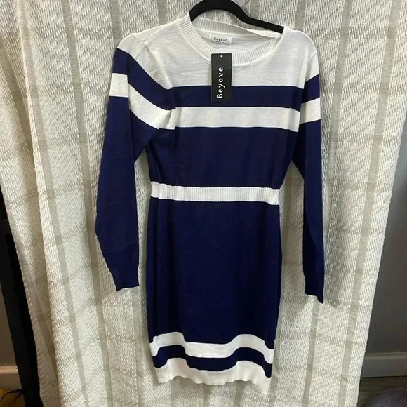 Beyove Sweater Dress Long Sleeve Knit Bodycon Dress Slim Fit Stretch Mini Dress - Picture 2 of 6